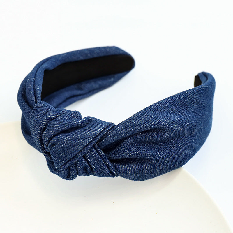 Wholesale Denim Middle Knot Fabric Headband